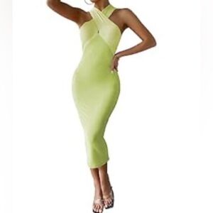 Elegant Lime Green Halter Dress